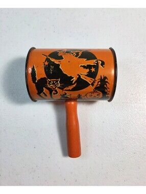 Vintage Halloween Tin Noismaker US Metal Toy Mfg Co NYC Witch Jack-o'-lantern